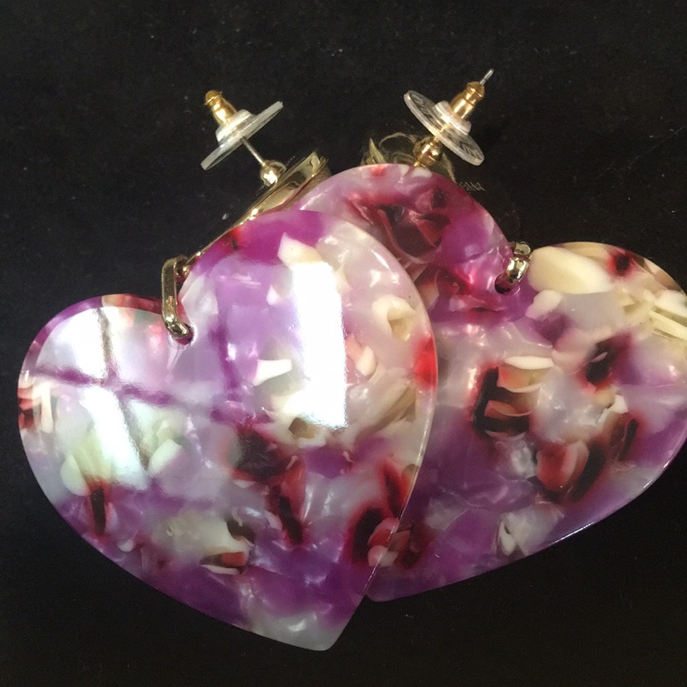 Gold and Purple Heart Earrings - Picture 4 of 6
